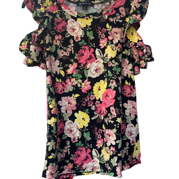 Women’s med floral cold shoulder crew neck soft colorful top - Picture 1 of 5